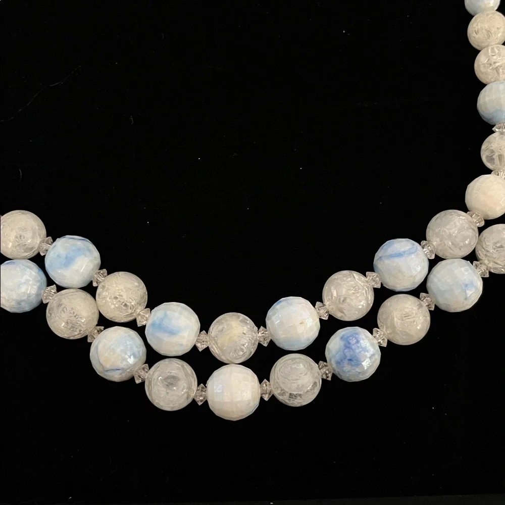1613 Coro White and Blue Faceted Lucite Beaded Necklace - Picture 3 of 4